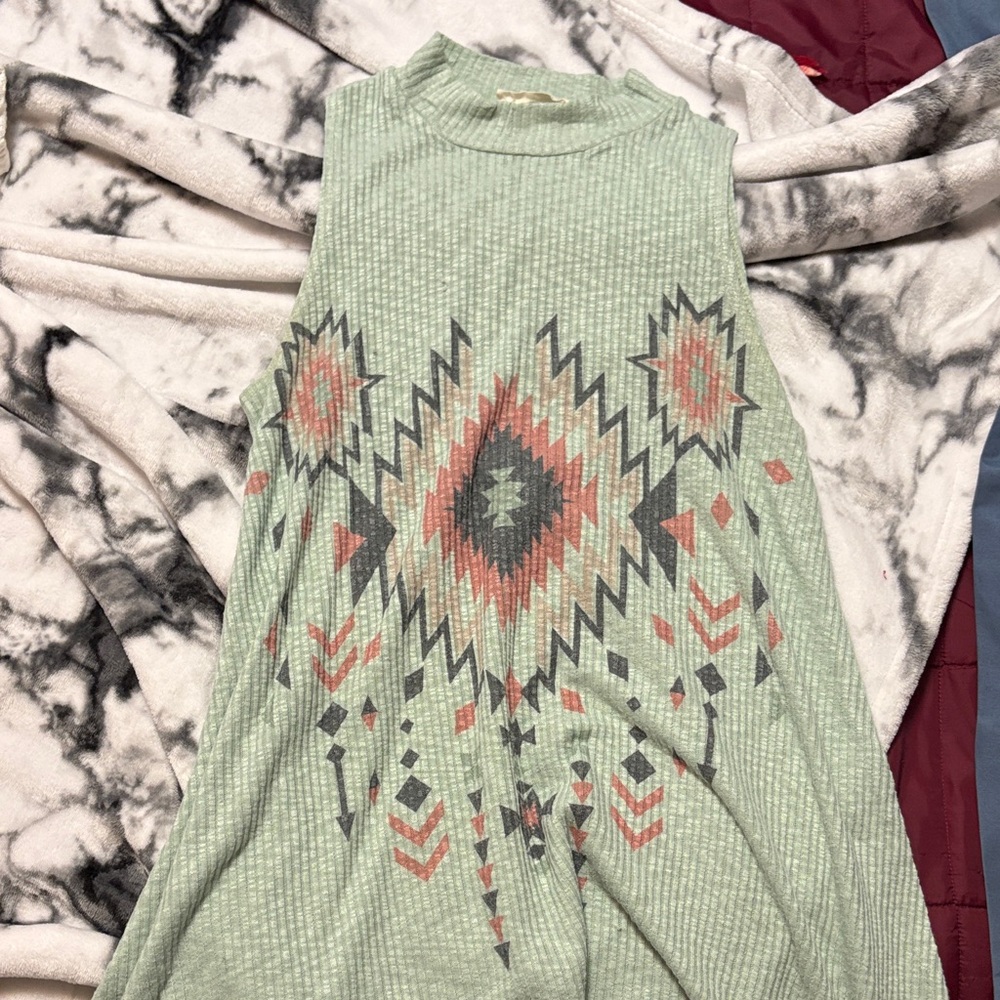 Sleeveless Aztec Print Tunic - Mint and Coral